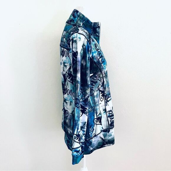 SNOSKINS Zip Jacket Back Zip Pocket Graffiti Print EUC Viscose Blk/Wht/Ppl SZ M - Picture 2 of 7